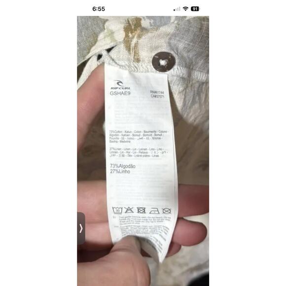 RIP CURL Womens Sz S Khaki Tropical Island Shirt Top Button Up Linen Blend - Picture 5 of 7